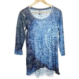 Whimsy Rose Baby Waffle Long Sleeve Tee Womens Size M Blue Tie Dye Thermal